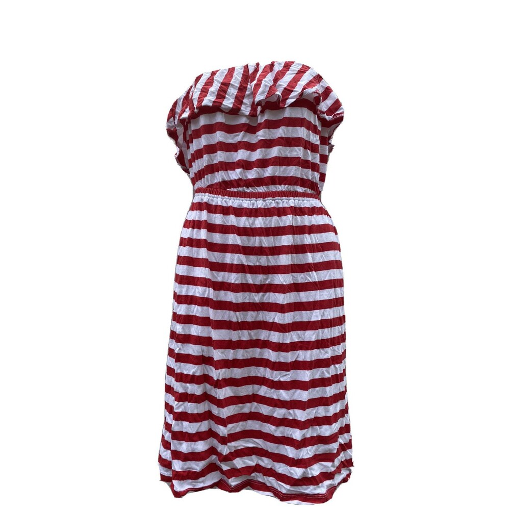 Old Navy Womens Strapless Tube Top Dress Red White Stripes Women Sz Small Ruffle